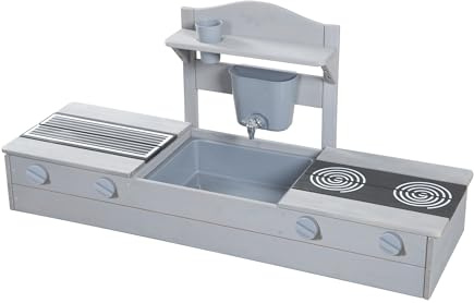 roba Bac à Sable 2 en 1 & Cuisine de Jeu pour Enfants - Certifié FSC® - Avec Accessoires - Cuisine Compacte pour Balcon & Jardin - Gris
