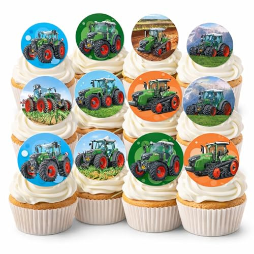 12 Muffinaufleger * FENDT TRAKTOR * aus Esspapier als Kuchen- und Tortendeko | Ø4cm, Deko für Kindergeburtstag und Kinderparty | Kinder Geburtstag Muffins Bauernhof Trecker Landwirtschaft
