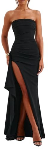 Zesoyne Womens Strapless Maxi Dress High Slit Long Gown | Tube Top Dresses, Irregular Hem, Ruched, Elegant Outfit for Evening, Party, Cocktail, Wedding, Prom
