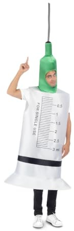 My Other Me - Disfraz Jeringuilla Adulto Unisex talla única | Incluye traje cilíndrico blanco con marcas negras de medidas y gorro verde con aguja plateada