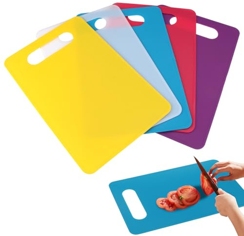 5 Pezzi Tagliere Plastica da Cucina,29x19cm 5 Colori Taglieri Cucina con Manico,Senza BPA,Lavabile in Lavastoviglie,Antiscivolo,Tagliere da Cucina Plastica Antibatterico per Verdure Frutta Carne Pane