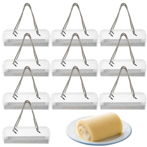 Uryxery 10Pcs Transparent Cupcake Box, Rectangle Clear Cake Packaging Boxes for Cheesecake, Macaron, Muffin, Cookies, Pies, Mini Cakes, Fairy Cakes, Ideal for Gifting, Home Bakeries with Tray