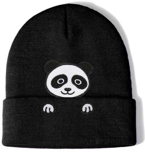 Aretas Panda Beanie Hut Haube Geschenk für Frauen Damen Mädchen Süße lustige Karikatur Tier Pand Deko Geschenk Strickhut mit Stickerei Panda Thema Geburtstagsfeier, Negro , Talla única