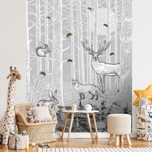 DADA ART Papier peint pré-encollé pour enfants Animaux en forêt