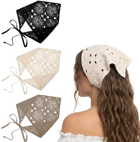 Sorcristy 3 Stück Kopftuch Damen Sommer Boho Stirnbänder Dreieckstuch Kopftücher Elegantes Haare Bandanas Elastisches Haarbänder Süße Haartücher Haaraccessoires für Frauen Mädchen