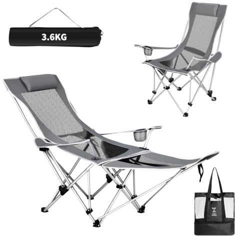 VERTOYCO Campingstuhl Faltbar 2-in-1, Klappbarer Angelstuhl bis 120kg Belastbar, Strandstuhl mit 4-Fach Verstellbarer Rückenlehne Campingstuhl mit Fußablage & Getränkehalter für Camping Strand Garten