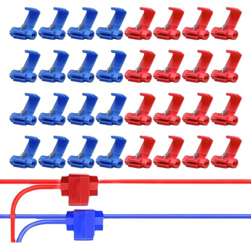 Quick Splice Wire Connectors Set, 50 PCS Electrical Cable Connectors for 14-22 AWG, T-Tap Branch Connector for Automotive Motorcycle and Home Wiring Projects Red and Blue
