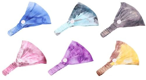 HAPINARY 6 Stück Batik Sport Haarband aus Baumwolle mit Knopf für Ohrenschutz Starke Schweißabsorption und Einfache Reinigung für Yoga und Laufen Zufällige Farbe