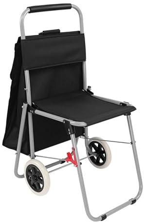 Creative Mark The ArtComber Foldable Chair Cart, Black - Artist Trolley with Adult-Sized Seat, Portable Plein Air Rolling Chairs, Multi Use - Personal Shopping, Groceries, Painting, Travel, Beach
