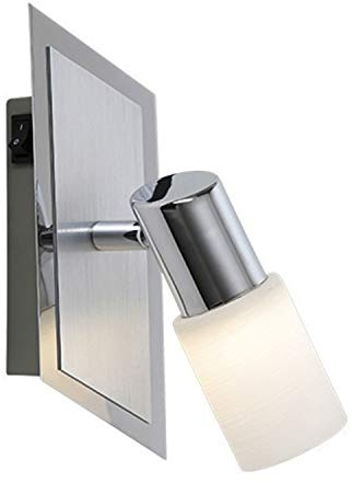 Trio-Leuchten LED-Spot Aluminium gebürstet/chrom, Glas weiß gewischt, inklusiv 1x 5W LED, Schalter direkt an der Leuchte, Maße: 14 x 8 cm 821470105