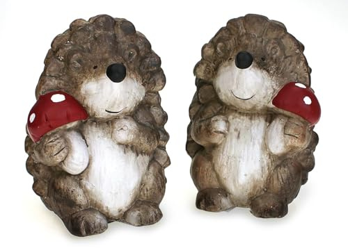 TEMPELWELT 2X Deko Figur Igel im Set je 14,5 cm, Ton braun beige rot, Igelfiguren Dekofigur Herbst Herbstdeko
