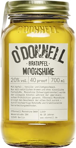 O’Donnell Moonshine Likör Bratapfel (700ml) – Bratapfellikör mit frischem Apfel, Zitrone, Mandel, Zimt & Vanille – 20% vol., Made in Berlin – Für genussvolle Abende, Pur oder als Cocktail