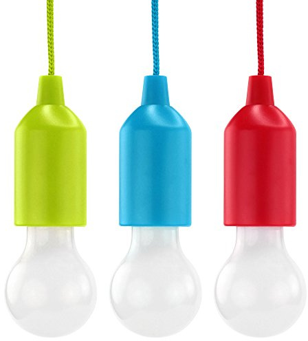 HyCell Pull Light 3er Set mit Zugschalter inkl. AAA Batterien - tragbare LED Lampe warmweiß - mobile Leuchte ideal für Garten Schuppen Zelt Camping Dachboden Kleiderschrank oder Party Dekoration