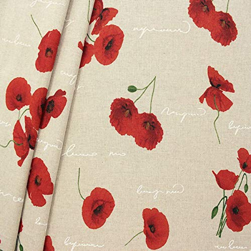 STOFFKONTOR Dekostoff Stoff Mohnblumen Meterware Natur