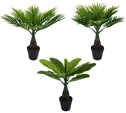 Kunstpflanzen wie echt 3er Set – 3 Sorten im Topf 40 cm, Deko grün