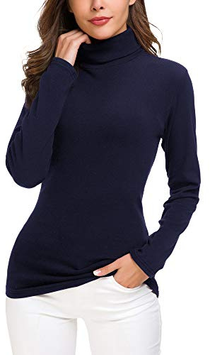 EXCHIC Damen Casual Tailliert Rollkragen Pullover Solide Langarm Elastisch Sweatshirts