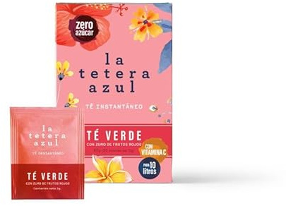 LA TETERA AZUL Te Verde Frío Sabor Frutos Rojos. Infusión Fría En Polvo. Tea Tac. Caja Con 20 Sobres Prácticos Para Preparar En Cualquier Momento. Sabor Delicioso Y Refrescante En Cada Sorbo.