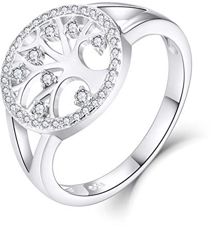 JO WISDOM Damen Lebensbaum Ring Breit Silber 925,Ringe Familie Baum des Lebens Yggdrasil mit 3A Zirkonia Verlobungsring,Schmuck für Frauen