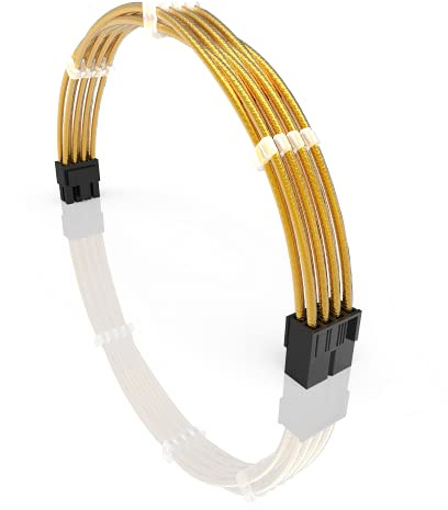 LINKUP - 30cm PSU PC Power Extension Cable Metallic Sleeved Silicone Coated Soft & Flexible to Route Custom Mod GPU w/Comb | 1x 8P (6+2) GPU PCIe | 300mm - Gold