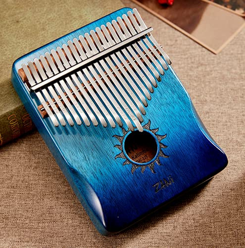 Kalimba Fingerklavierinstrument mit 21 Tasten, Mahagoni-Tastatur, Anfänger (blaue Sonne)