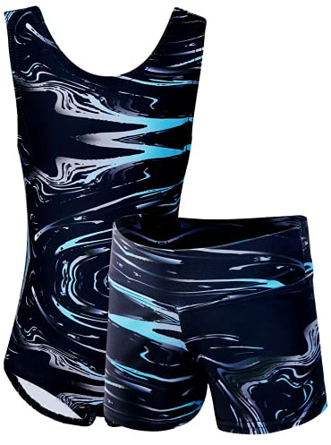 Dancina Set Gymnastics Leotard and Shorts Size 8 Black Blue