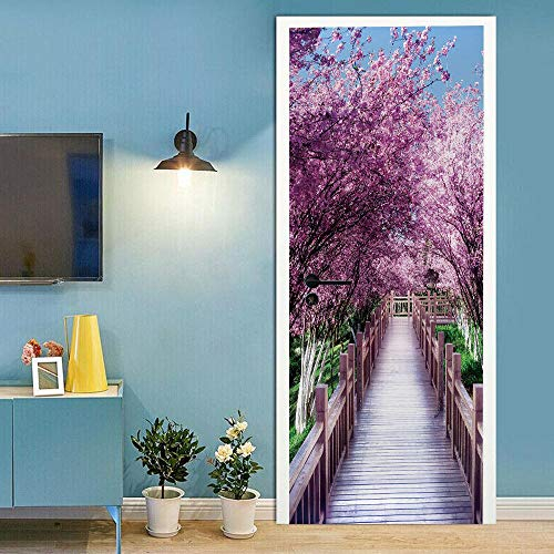 UIGFDSDF 3d Türtapete Selbstklebend 77x200cm DIY Wandbild PVC Türtattoos Türposter Türaufkleber Fototapete Türfolie Für Tür, Wohnzimmer, Schlafzimmer, Küche Toilette, Holzbrückenlandschaft