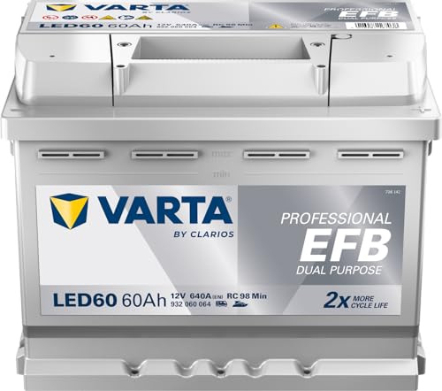 Batterie Varta Professional Dual Purpose EFB LED 60 12V 60AH 680 AMPS | Aufbaubatterie, Bordbatterie, für Wohnmobil und Boot, hohe Zyklenfestigkeit, zuverlässige Energieversorgung