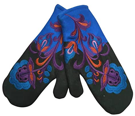 Cashmere Handschuhe für Damen, Strickhandschuhe für Damen, warme Fleece-Handschuhe für Damen, fingerlos, mit bunten Stickereien
