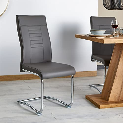 CARO-Möbel 4er Set Esszimmerstuhl Küchenstuhl Schwingstuhl Loano, Gestell in Chrom, Bezug aus Lederimitat in dunkelgrau