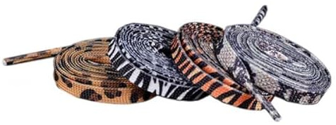 LUMoony Lacets à imprimé Animal Zèbre Vache Léopard Cravates Lacets Plats en Polyester Chaussures élastiques Corde Baskets Bottes Camouflage de Remplacement (4 Paires 4 Couleurs)