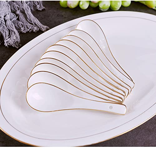 TOMYEUS China Soup Spoons Ceramic Soup Spoons Set Of 10, Soup Spoon Sets Suitable For Pho, Ramen, Noodles, White Versatile spoon