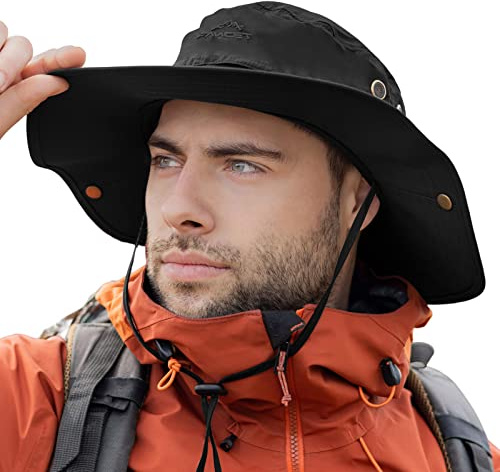 Comhats Large Sun Hat Men L - XL, Wide Brim UV Safari Bonnie Hats for Summer Outdoor Hiking Fishing Walking, Waterproof & Windproof Black 60-63cm