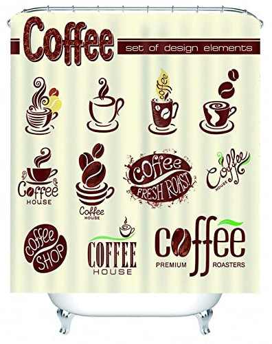 Whoiy Badevorhang Braun, Duschvorhang Eckbadewanne 150X180cm Polyester Duschvorhänge Kaffee für Badezimmer