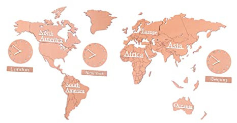 Warmhm Decorative World Map Clock Wall Clock Wooden Pendulum Wall Extra for Bedroom Decor