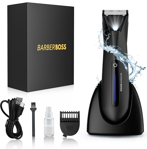 BarberBoss Men's Ball Shaver & Body Hair Trimmer, Body Groomer for Men, Pubic Hair Trimmer, Black, QR-2072