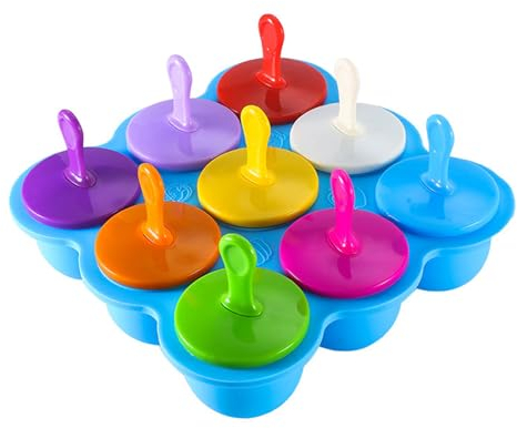 Molde para paletas, Moldes de silicona para paletas, molde para cubitos de hielo reutilizable, para paletas, helados, sorbetes, alimentos para bebés, etc, 9 cavidades (azul)