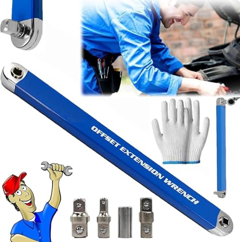 Pro Zero Offset Extension Wrench 2024 Best Offset Extension Wrench Tight Reach Extension Wrench Set Multifunctional Ratchet Extension with 1/2 1/4 3/8 Drive Adapters (1pcs)
