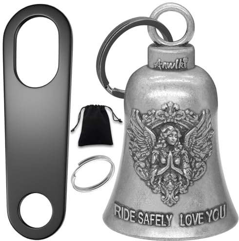 Anwlki Campanello da motociclista Guardian Fortuna Campanelle da motociclista Gremlin con 2 Portachiavi Accessori per Campanello per Motocicletta, Argento Antico, Medium