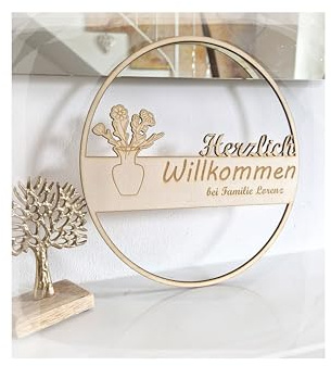 Panimel® Türschild mit Herzlich Willkommen, personalisierbar mit Familiennamen, Geschenkidee zum Einzug