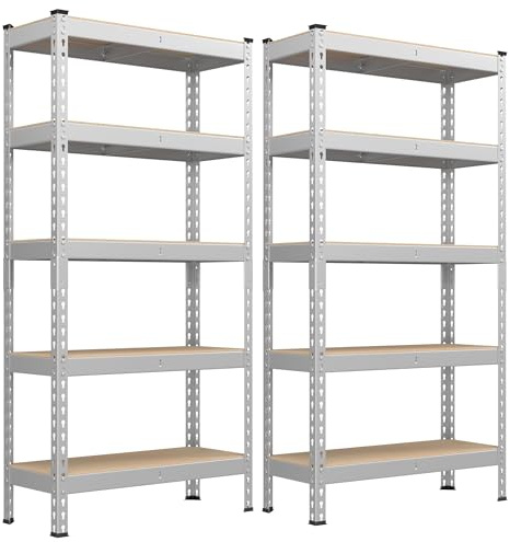 SONGMICS Schwerlastregal, 2er Set, 5 Ablagen, 30 x 75 x 150 cm | Standregal, Lagerregal, Küchenregal, bis 875 kg belastbar, für Keller, Küche, Arbeitszimmer, silbern