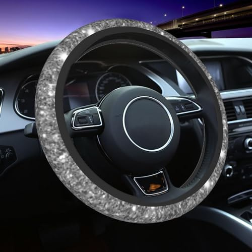 Lenkradbezug mit grauem Glitzer, universell, 15 Zoll, fortschrittlich, rutschfest, elastisch, atmungsaktiv, Auto-Lenkrad-Zubehör