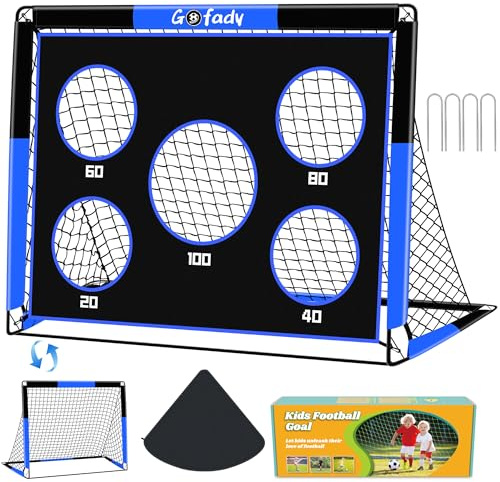 Gofady 2-in-1 Fußballtor für Kinder, 150 * 120cm, Tragbares & Stabiles Fussballtore mit 5 Zielbereichen, 4 Erdanker und 1 Tragetasche, Stabil für Garten, Park, Strand