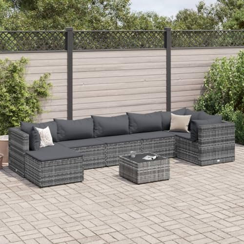 Homgoday Gartenmöbel-Set, 8-teilig, mit Kissen aus Polyrattan, grau, modernes Sofa, Set Schlafsofa, Wohnzimmer, Couch-Set für den Außenbereich, Modell 3308234