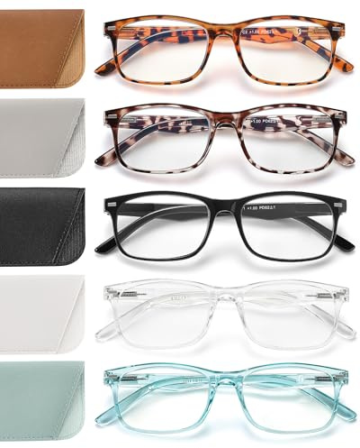 JOLISU 5 Pack di occhiali da lettura per le donne, cerniere a molla, robuste e durevoli 1.50