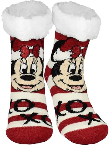 United Labels Disney Mickey Mouse Chaussettes douillettes pour femmes, Rouge et Blanc, XOXO, chaussettes antidérapantes duveteuses, chaussettes d'hiver, chaussettes chaudes, chaussettes de chalet