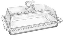 PEPAXON Beurrier en verre avec couvercle en cristal | Poignée en forme de cœur, transparent, plateau de service