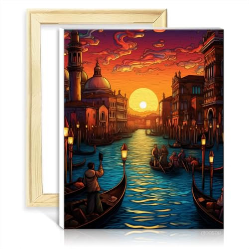 LiHEQING Ölgemälde Venedig Italien, Malset für Erwachsene mit Pinseln und Acrylpigmenten für die Wanddekoration zu Hause, ohne Rahmen (50 x 65 cm)