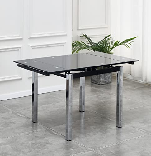 Moderno tavolo da pranzo allungabile in vetro nero con 4 sedie in ecopelle