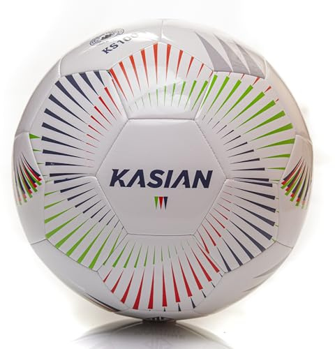 KASIAN Balón Fútbol 11 Club KS100, Unisex, Tecnología de Recuperación y Presión Constante, Ideal Entrenamiento, TPU, Acabado Brillante, Color Blanco (Talla 5 - Fútbol 11)