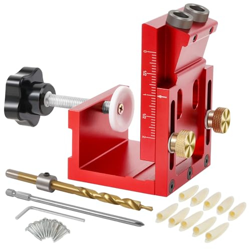 Kit de gabarit de trou de poche réglable en hauteur (longueur max. 4 cm), inclut mèche et chevilles, gabarit d'assemblage précis pour joints d'angle en menuiserie